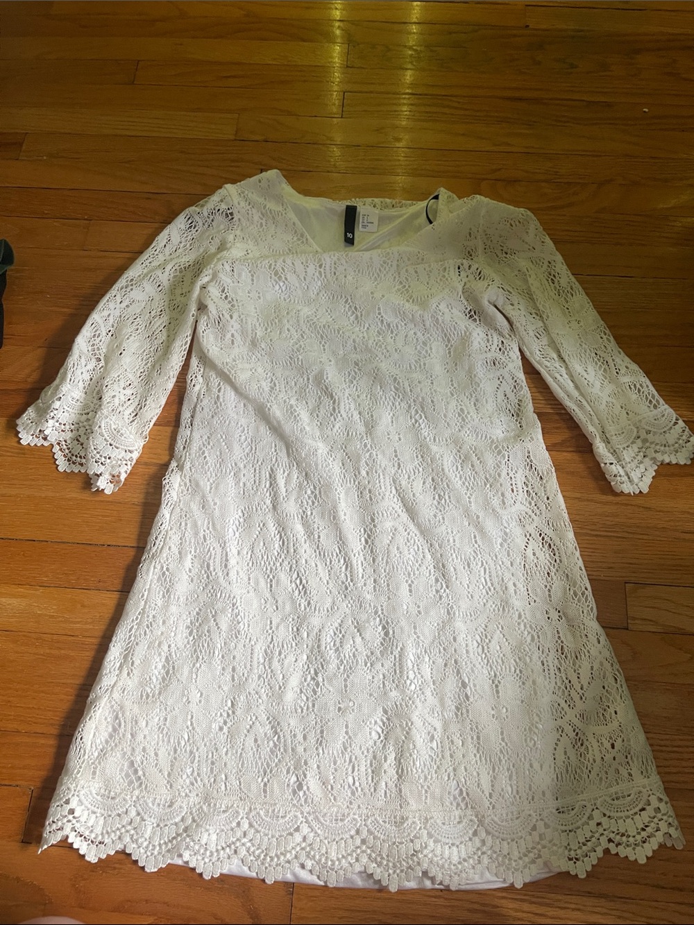 H&M White Lace Long Sleeve A-Line Dress